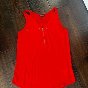 Express Women's Red Sleeveless zip front detail top